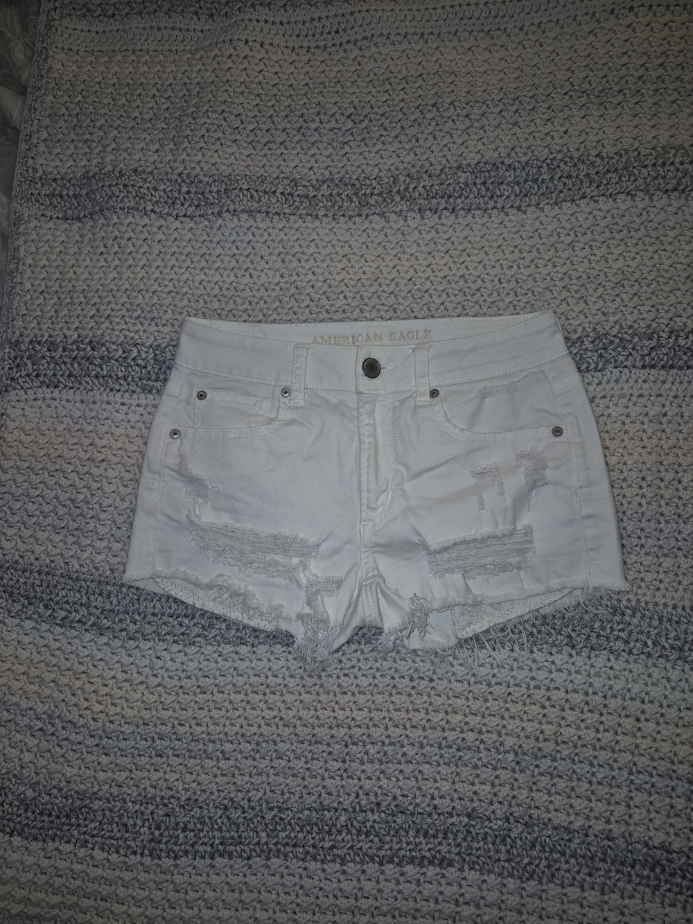 American Eagle Outfitters White Distressed Denim Shorts